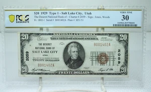 1929 $20 Type-1 The Desert National Bank of Salt Lake City Utah PCGS 30 #1402 - Picture 1 of 2