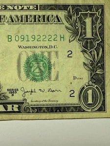 Four In A Row 2s Barr Note District 2 1 Dollar Bill $1 Fancy Serial Number 1963B - Picture 1 of 10