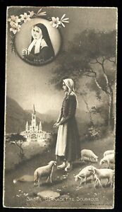 ANTIQUE  HOLY CARD OF ST BERNADETTE SOUBIROUS  WITH SHEEP