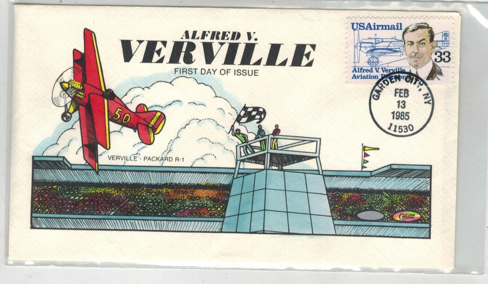1985  COLLINS HANDPAINTED AIRMAIL C113 ALFRED VERVILLE EARLY AVIATION - Image 1 of 1