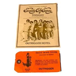 Society of Seven SOS Music Waikiki Outrigger Hotel Original Flyer & Luggage Tag - Picture 1 of 6