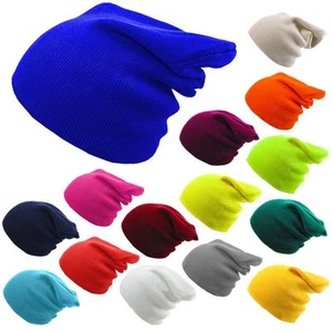 Beanie Hat Mens Ladies Knitted Wooly Winter Oversized Slouch Hat pop - Picture 1 of 35
