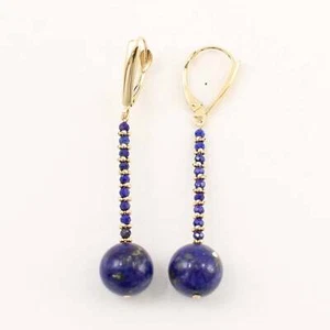 14kt Solid Yellow Gold Blue Lapis Lazuli Dangling Earrings - Picture 1 of 4