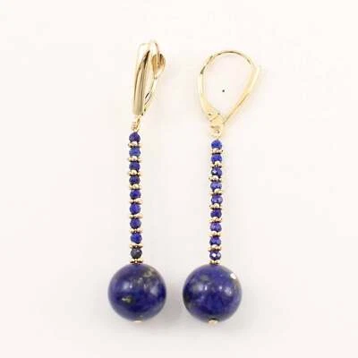 14kt Solid Yellow Gold Blue Lapis Lazuli Dangling Earrings - Image 1 of 4