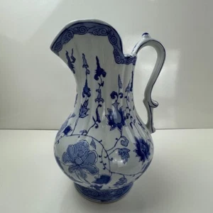 Andrea By Sadek Vtg Chinoiserie Blue & White Lotus Flower Pitcher Extra Large - Picture 1 of 19