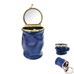 Leather Lipstick Pouch Mini Cosmetic Bag with Mirror Foldable Makeup Pouch fo... - Picture 1 of 7
