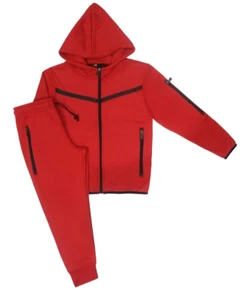 KIDS BOYS GIRLS SOID ORGINAL HOODED TECH SWEATSUIT W/DRAWSTRINGS (S UPTO XL) - Picture 1 of 21