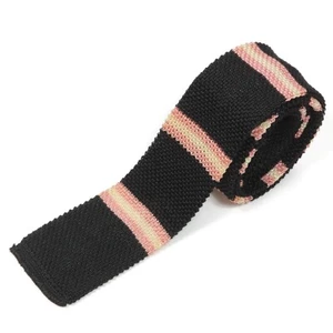 Ultra Skinny Men's Neck Tie Square Tip Woven Texture Pink Stripe - Picture 1 of 2