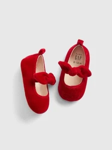 GAP GIRL'S MODERN RED VELVET BOW BALLET FLATS $34.95 18-24 MOS BNWT - Picture 1 of 1