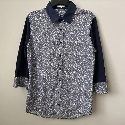 Naracamicie 纽扣衬衫领 3/4 袖意大利蓝叶印花 M 码 — 第 1/4 张图片