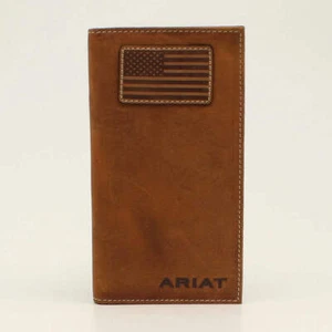 Nueva CARTERA ARIAT RODEO de cuero granulado superior para hombre con PARCHE BANDERA DE EE. UU. Cubierta de chequera - Imagen 1 de 1