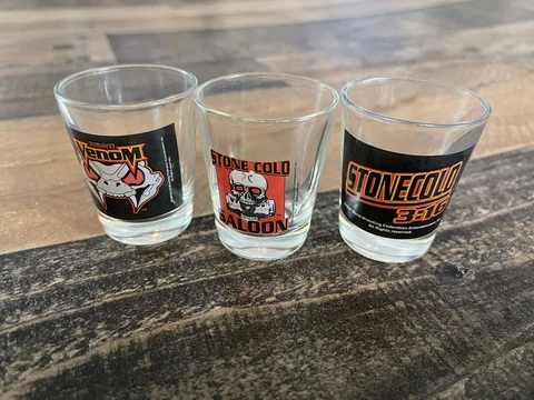 Vintage Lot (3) 1999 Stone Cold Steve Austin 3:16 WWF Shot Glass Clear RARE! Cover