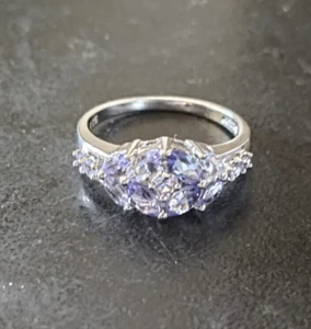 2010 Stauer Tanzanite Cluster Ring 925 Sterling Silver sz 8 - Picture 1 of 12