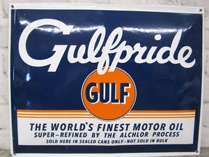 Letrero de acero esmaltado de aceite de motor Gulfpride sin usar aspecto vintage con licencia - Imagen 1 de 3