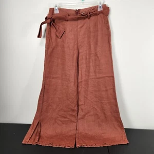 Faithfull the Brand Roza Linen Pants Wide Leg Crop Red Orange Sangria Women 2 XS - Picture 1 of 11