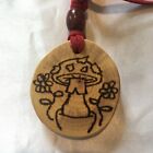 Handcrafted Muscaria Mushroom Pyrography Art Wooden Pendant Necklace Organic