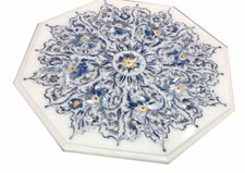 18" x 18" Corner Table Top Marble Inlay Floral Handmade Home Decor