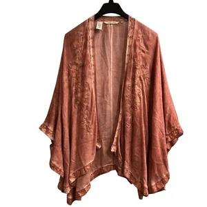 Soft Surroundings Kimono Womens OS Mauve Embroidered Floral Topper Boho Hippie - Picture 1 of 6