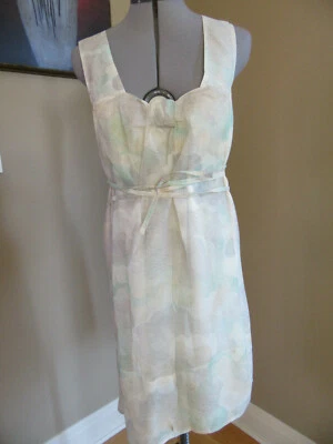 全新带标签 STELLA MCCARTNEY 米色米色花卉印花丝绸绑带连衣裙 尺寸 42,8 美国 — 第 1/4 张图片