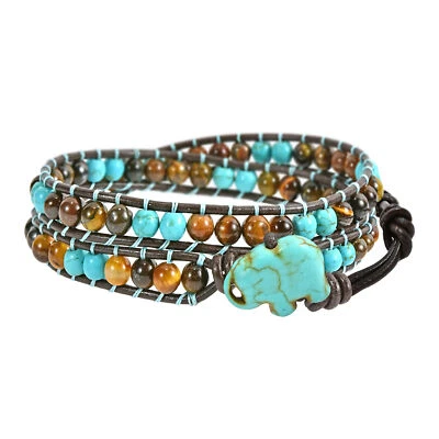 Turquoise Elephant and Tigers Eye Double Wrap Bracelet Wise Look - Image 1 of 4