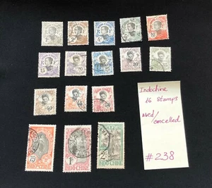 Estampillas de Indochina (Indochina), 16 estampillas usadas/canceladas, SCV 2009 = $72,30, #238 O - Imagen 1 de 6