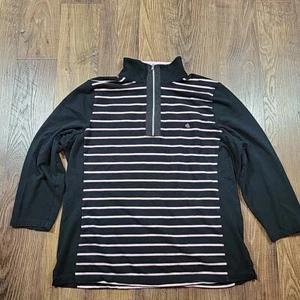 Lauren Ralph Lauren Pullover Womens XL 1/4 Zip Pink Black 3/4 Sleeve Striped - Picture 1 of 8