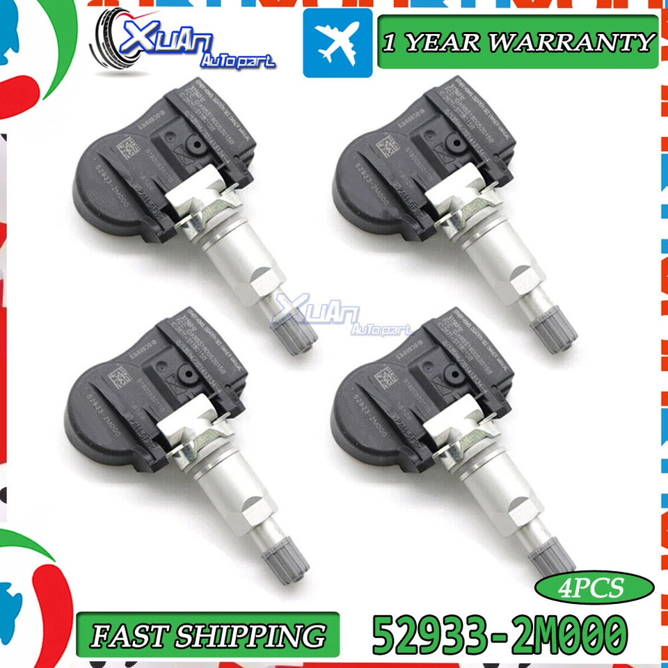 Juego de 4 SENSOR DE PRESIÓN DE NEUMÁTICOS TPMS 52933-2M000 315 MHz para Hyundai para Kia Foto 1 de 4