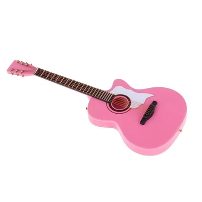 Modello di chitarra rosa con staffa in scala 1:6 in legno, decorazione con - Immagine 1 di 4