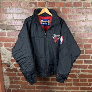 Vintage Chicago Bulls Jacket Mens XL Black NBA Pro Player Full Zip Insulated - Picture 1 of 9