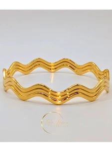 3 Stück Gold Wave Armreif Set Damen Mode Accessoire, Damen Geschenk Frühling 2025 - Bild 1 von 6