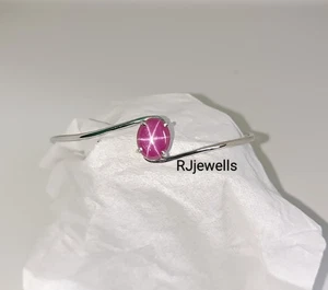 925 Silver Pink Lindy Star Sapphire Bangle Adjustable Bangle Lab Create Sapphire - Picture 1 of 3
