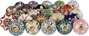 Lot Of 20 Pc Colorful Ceramice Cabinet Knobes Hand Painted Pulls Drawer Door - Picture 1 of 6