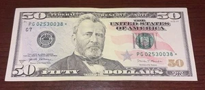 2017-A $50 Fifty Dollar Bill - Rare Serial Number Star Note PG02530038* - Picture 1 of 2