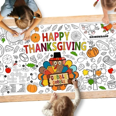 Thanksgiving Party Activity Poster 31.5 x 72 Inches Turkey Coloring Banner - Image 1 of 4