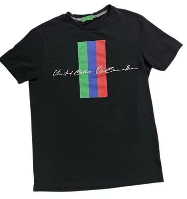 United Colors of Benneton Men's T-Shirt Large Cursive Spellout Embroidered Black - Image 1 of 4