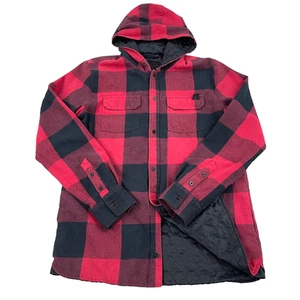 Volcom Shacket Men Medim Red Black Buffalo Plaid Flannel Shirt Jacket Lined - Picture 1 of 15