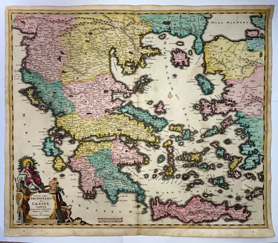 GRECIA ISLAS DEL EGEO c. 1680 JUSTUS DANCKERTS GRAN MAPA ANTIGUO SIGLO XVII Foto 1 de 4