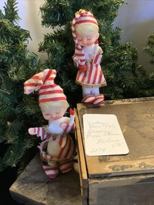 2174🌟Vintage Holiday Christmas Lot (2) Sleepy Felt Pixie ElvesJapan 5.25” As Is - Picture 1 of 8