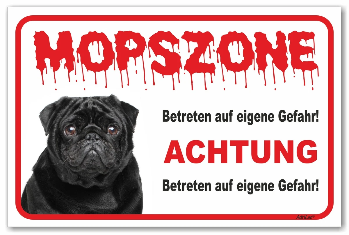 Alu-Verbundschild 'Vorsicht Bissig, Mops' – 300x200 Mm, Witterungsbeständiger Digitaldruck
