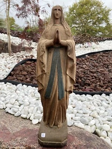 statue religieuse vierge Marie bois polychrome ancien 43 cm De 1946 WW2 (n.3) - Picture 1 of 9