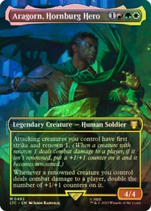 MTG FOIL Aragorn, Hornburg Hero Borderless - El Señor de los Anillos Comandante - Imagen 1 de 1