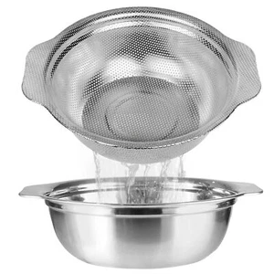 3QT Stainless Steel Colander Rice Washer Strainer with Mixing Bowl 2PC - Picture 1 of 7