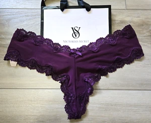 NWT Vintage Victoria's Secret Purple Smooth Lace Strappy Cheeky Thong Panties M - Picture 1 of 3