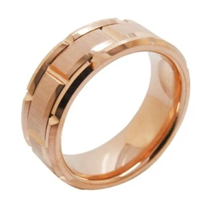 Rose Gold Tungsten Carbide Ring Brick Pattern Brushed Comfort Valentine Day Gift - Picture 1 of 6