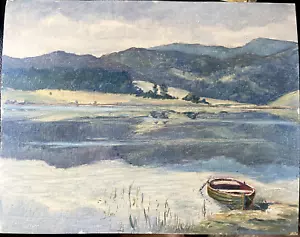 ::GEORG ZILKER °ÖLGEMÄLDE BOOT AM UFER °ALPEN WIESEN SCHILFF BAYERN RUDERBOOT - Bild 1 von 6
