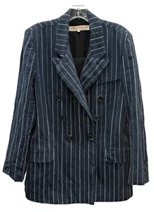 Free People Blazer Ashby Plaid Navy Blue Boyfriend Oversized Jacket - Picture 1 of 7