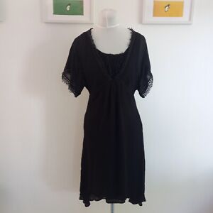 Mint Velvet Dress Size 10 Boho Black Sheer fully lined  lace edging with dip hem