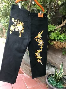 Pantalones de mezclilla bordados Kanji Premium para hombre talla 44x29 - Imagen 1 de 12