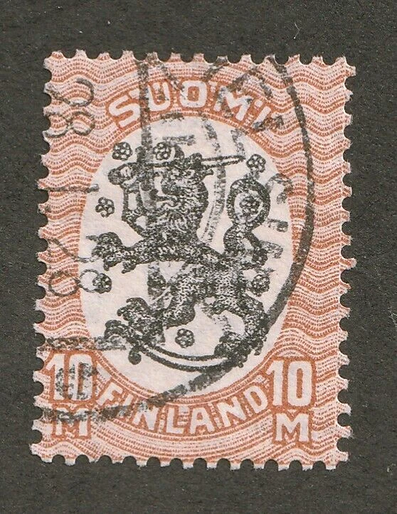 1927 Finland Sc# 139 (pf.14), 10M,  Lion & Sword, Coat of Arms. Used Cv$25 - Image 1 of 2