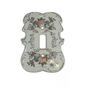 Floral Ceramic Light Switch Plate Cover CottageCore Gold Trim Vintage Style - Picture 1 of 5